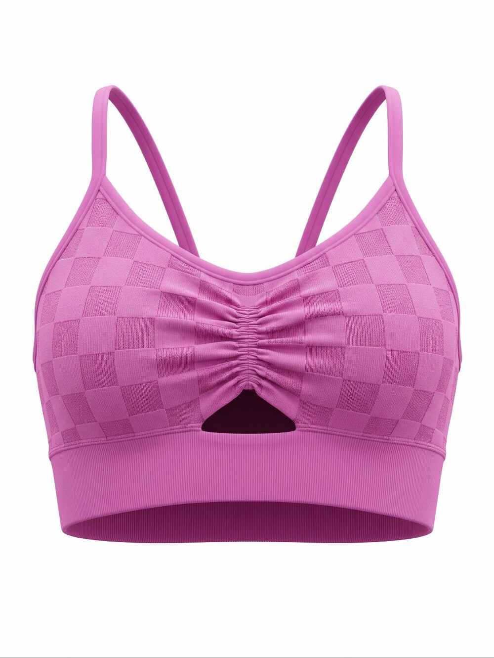JoyLab Purple Ruched Check-Texture One-Piece Sports Bra